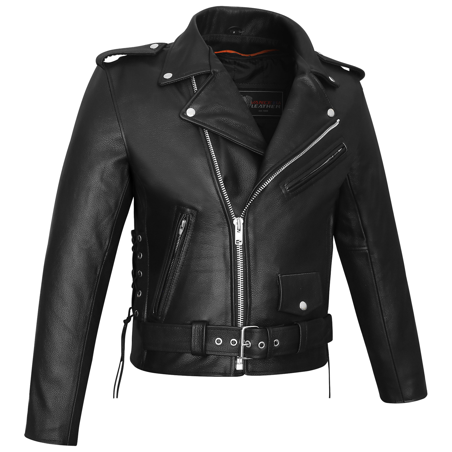 Vance Leather Men's Top Grain Leather Classic Motorcycle Jacket W/Lace Sides and Zip Out Liner