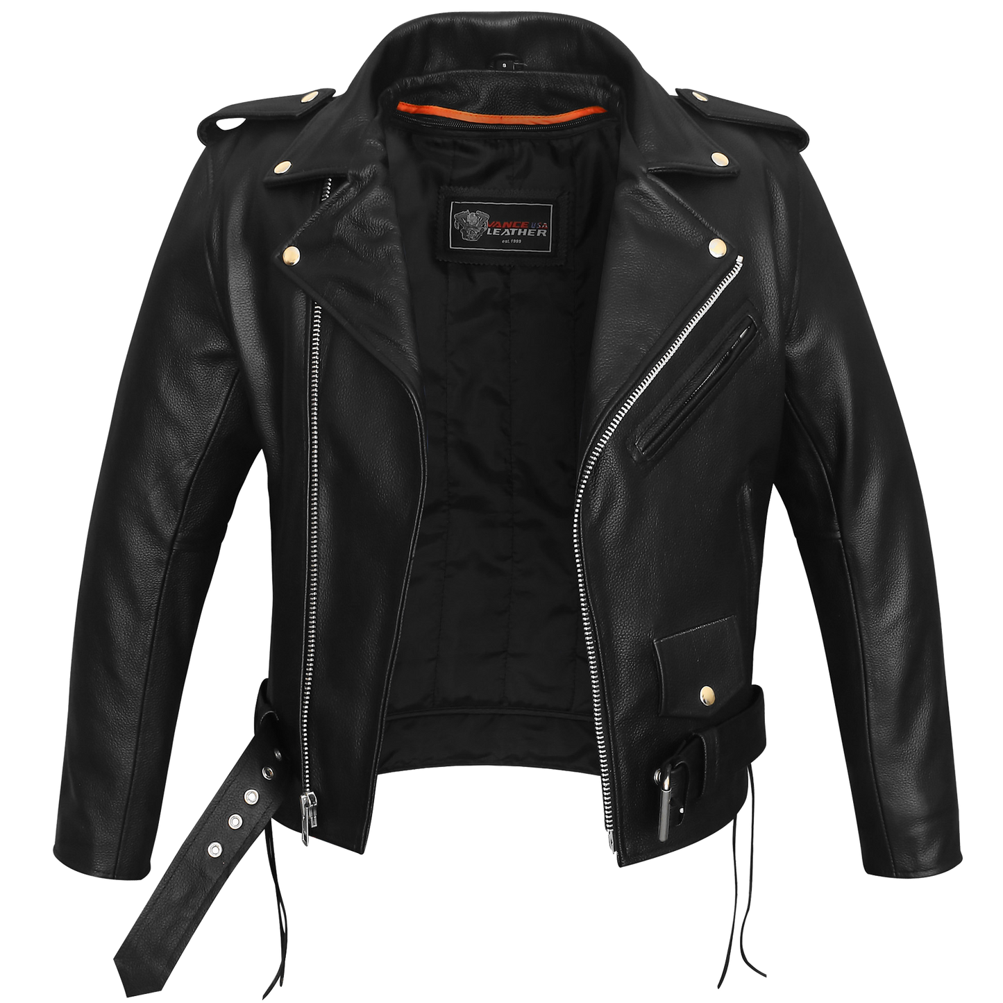 Vance Leather Men's Top Grain Leather Classic Motorcycle Jacket W/Lace Sides and Zip Out Liner