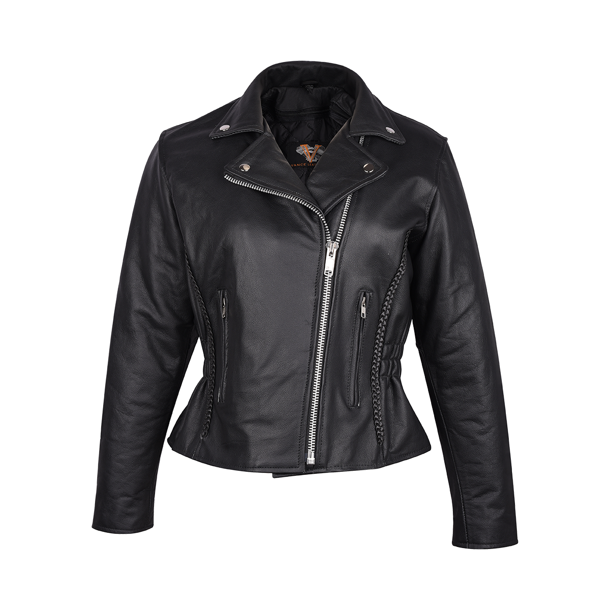 VL615 Vance Leather Ladies Premium Cowhide Braid and Stud Motorcycle Leather Jacket