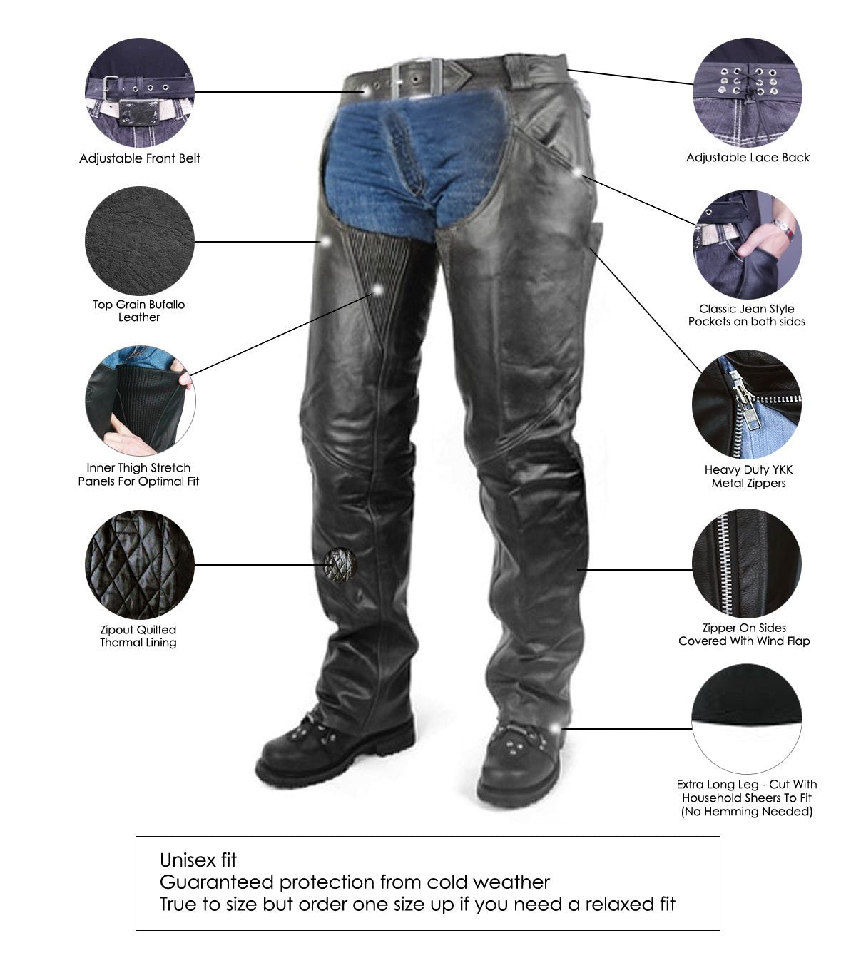 VL806 S Vance Leather Economy Chaps with Removable Liner