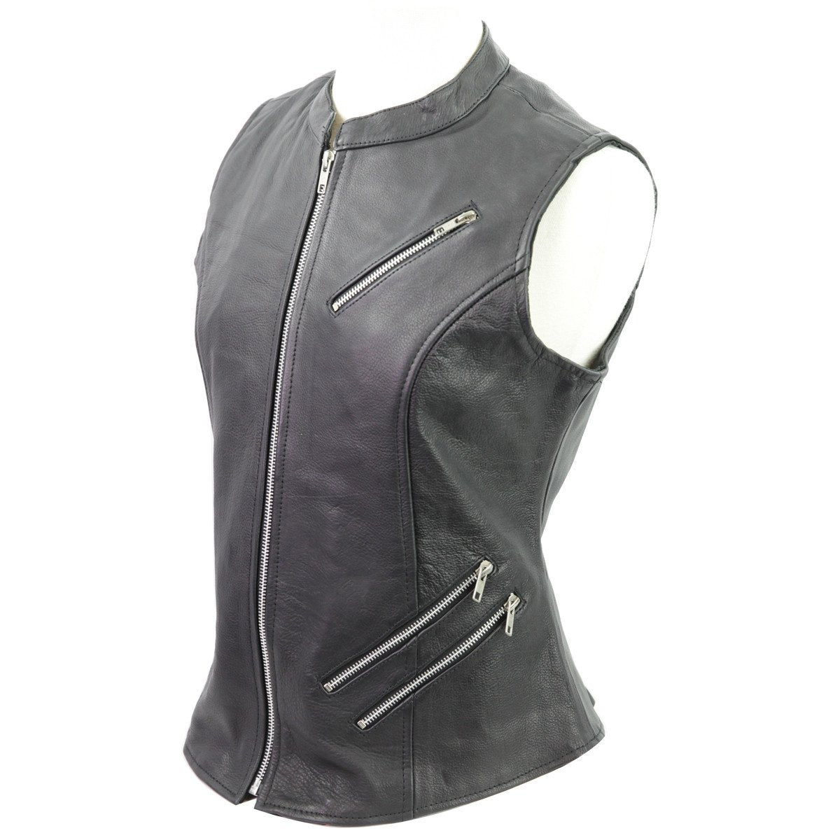 Vance Leather VL1028N Ladies Naked Leather Zipper Vest