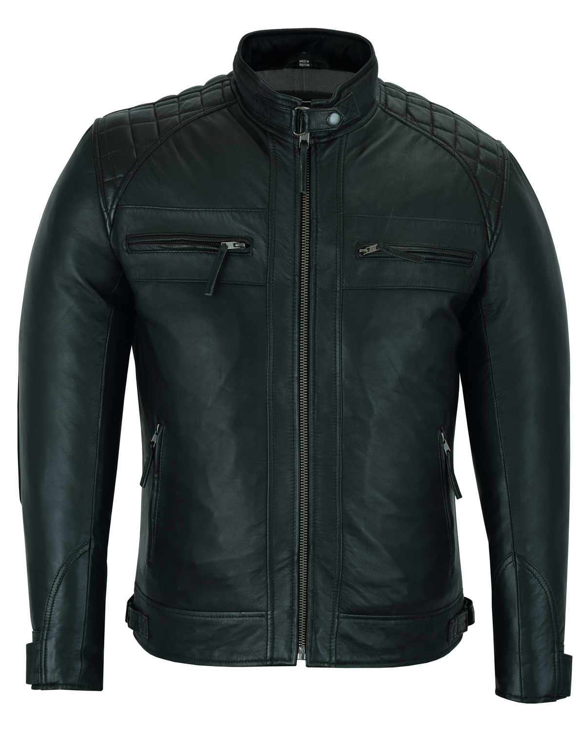 Vance Leather Men's Cafe Racer Gatsby Black Waxed Lambskin Motorcycle Leather Jacket