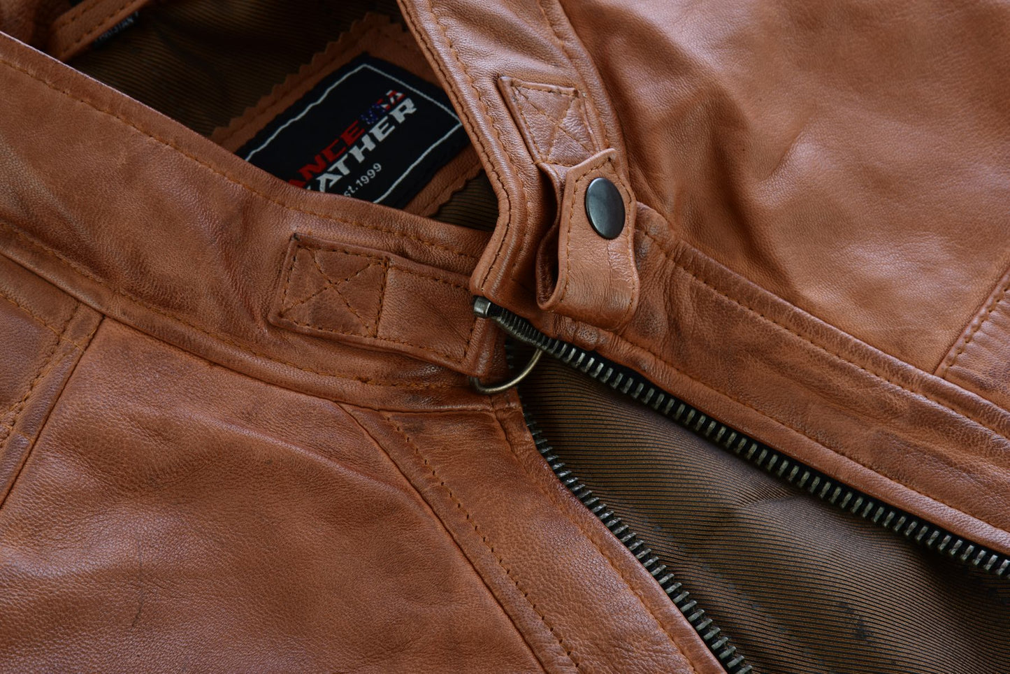 Vance Leather Men's Cafe Racer Waxed Lambskin Austin Brown Motorcycle Leather Jacket