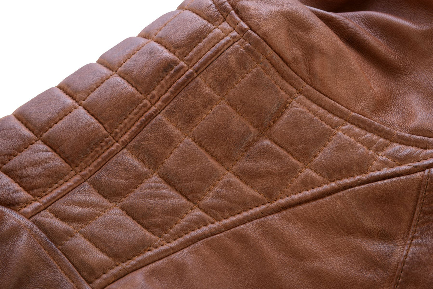 Vance Leather Men's Cafe Racer Waxed Lambskin Austin Brown Motorcycle Leather Jacket