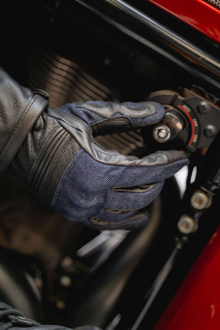 Vance VL480B Denim & Leather Motorcycle Gloves (Black) with Mobile Phone Touchscreen - pic2