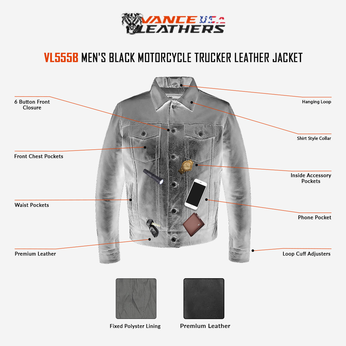 Vance-Leathers-VL555B-Mens-Black-Motorcycle-Trucker-Leather-Jacket-info-garphics