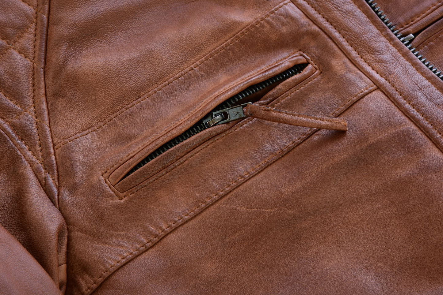 Vance Leather Men's Cafe Racer Waxed Lambskin Austin Brown Motorcycle Leather Jacket