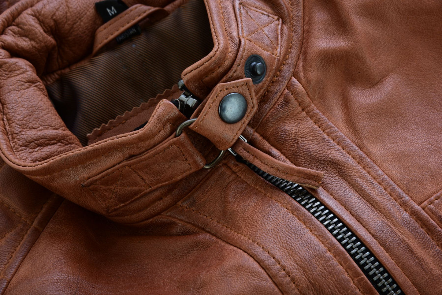 Vance Leather Men's Cafe Racer Waxed Lambskin Austin Brown Motorcycle Leather Jacket
