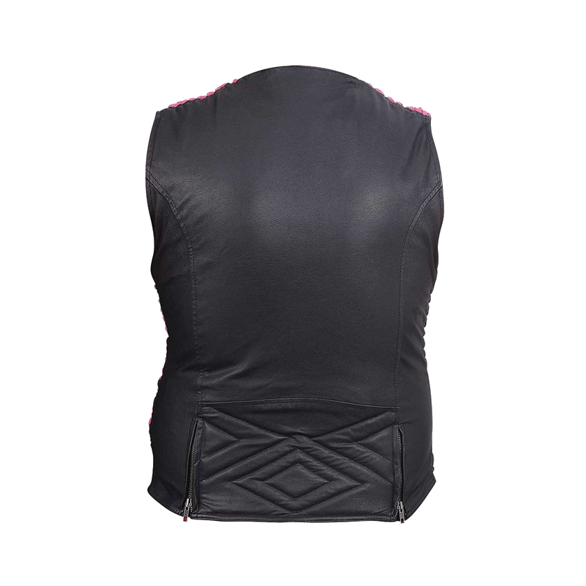 HML1033 Ladies Premium Leather Vest with Leather Scrunch Sides in Fuchsia, Purple or Black