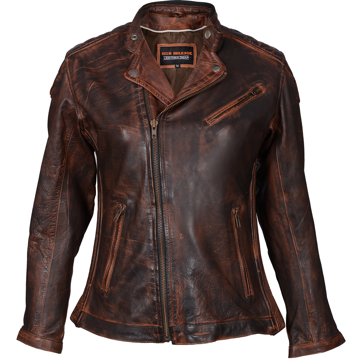 HML621VB Ladies Vintage Brown Leather Racer Jacket