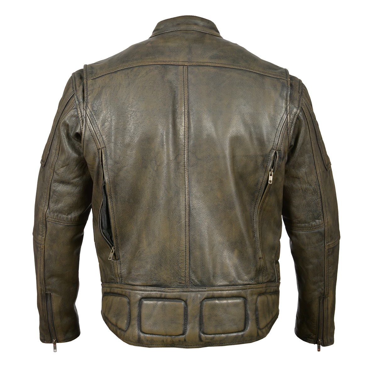 HMM542DB Men's Distressed Brown Padded and Vented Leather Scooter Jacket