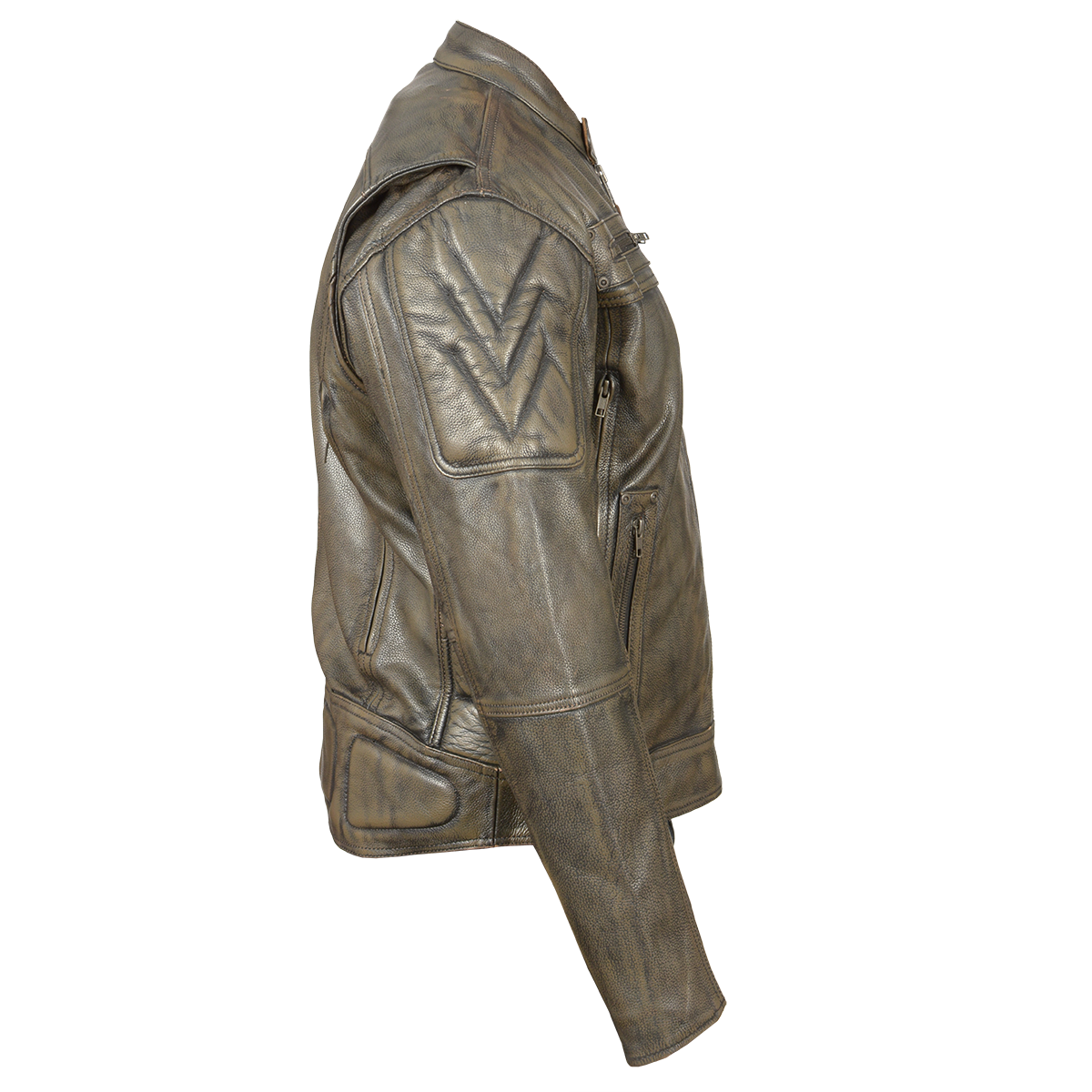 HMM542DB Men's Distressed Brown Padded and Vented Leather Scooter Jacket