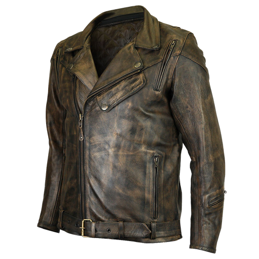 HMM545DB  Distressed Brown Classic Biker Leather Jacket