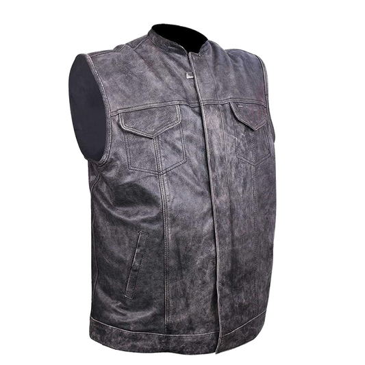 HMM914DG Distressed Gray Motorcycle Club Leather Vest