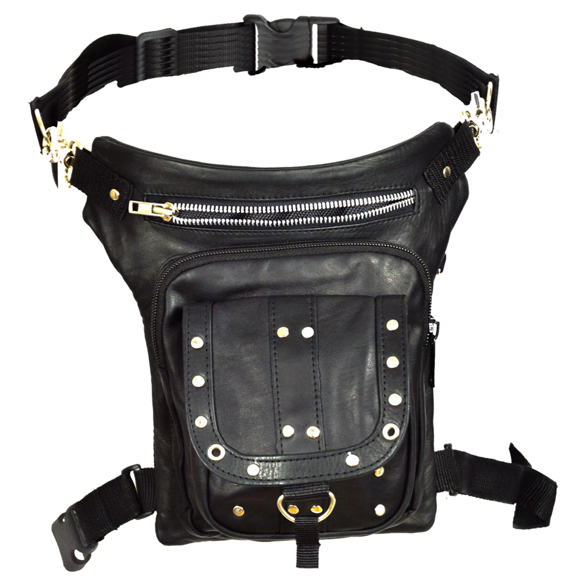 VA561 Black Carry Leather Thigh Bag with Waist Belt