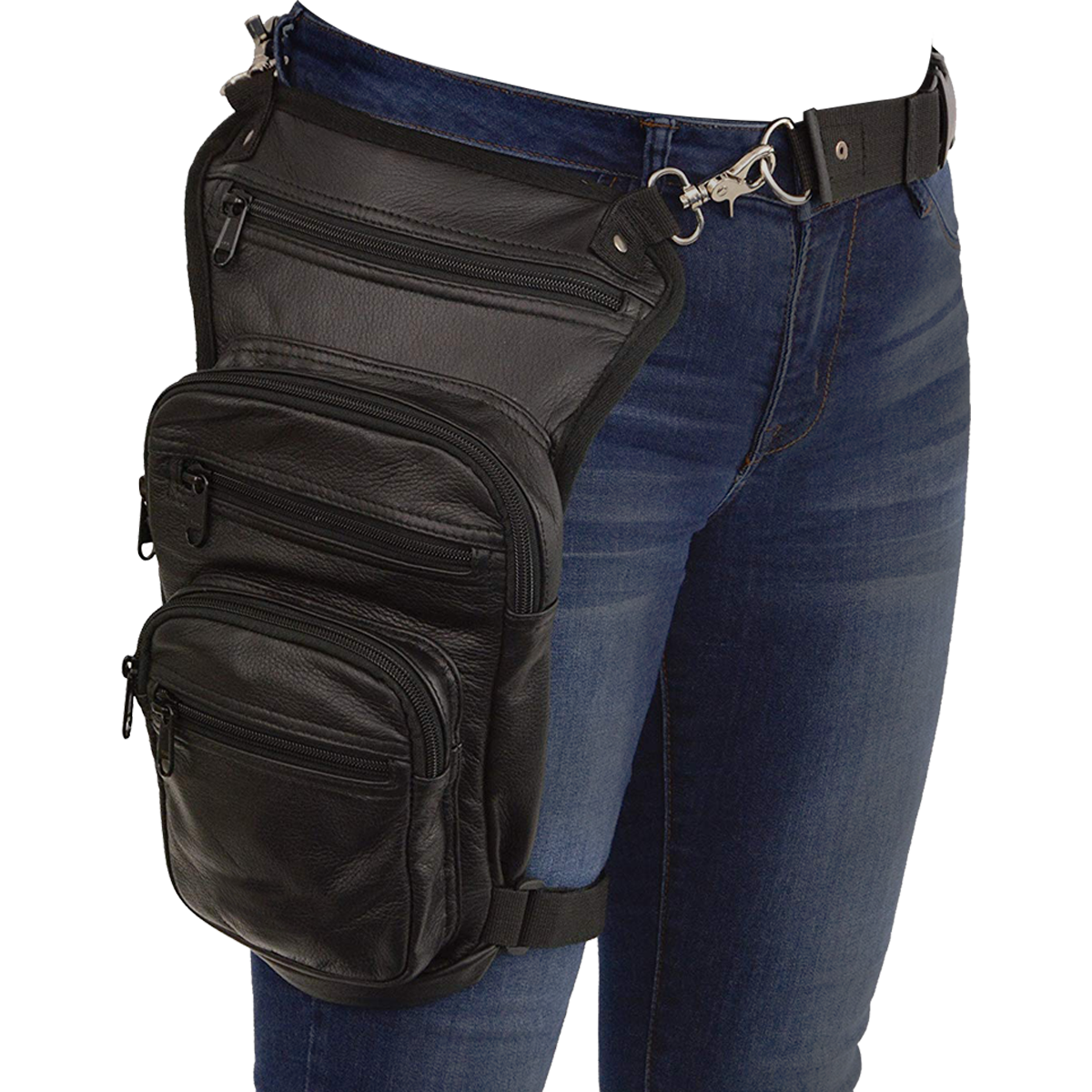 VA562 Black Carry Leather Thigh Bag with Waist Belt and concealed Gun Pocket