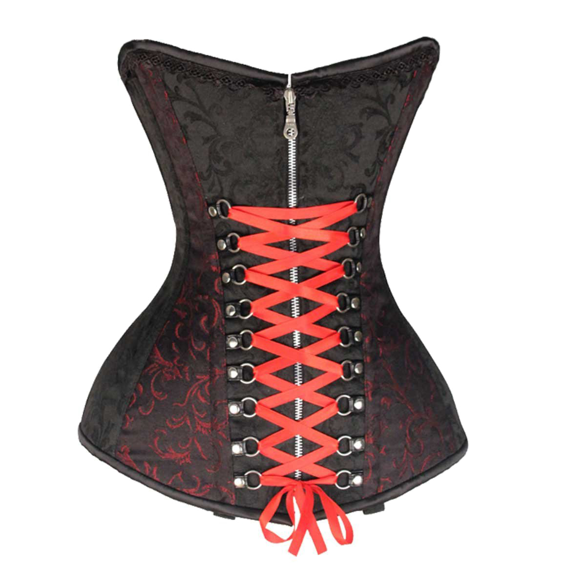 VC1407 Ladies Brocade Corset with Black and Red and Red Ribbons