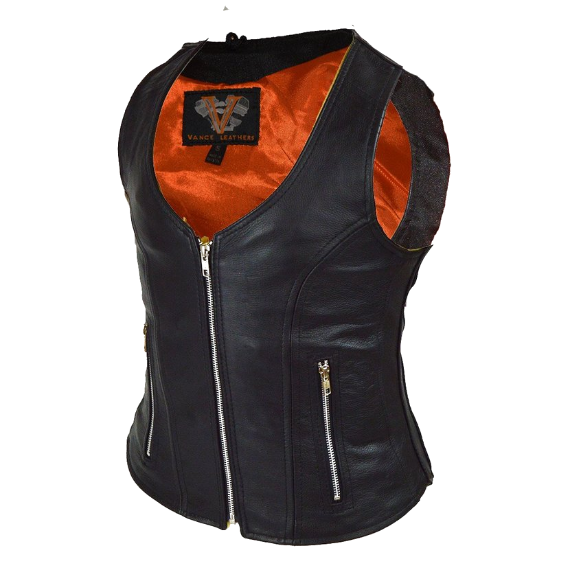 Vance Leather VL1030 Ladies Plain Side Zipper Vest with Zip Pockets