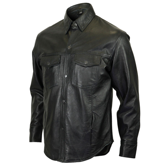 VL504 Vance Leather Men's Leather Shirt with Snap Down Collar