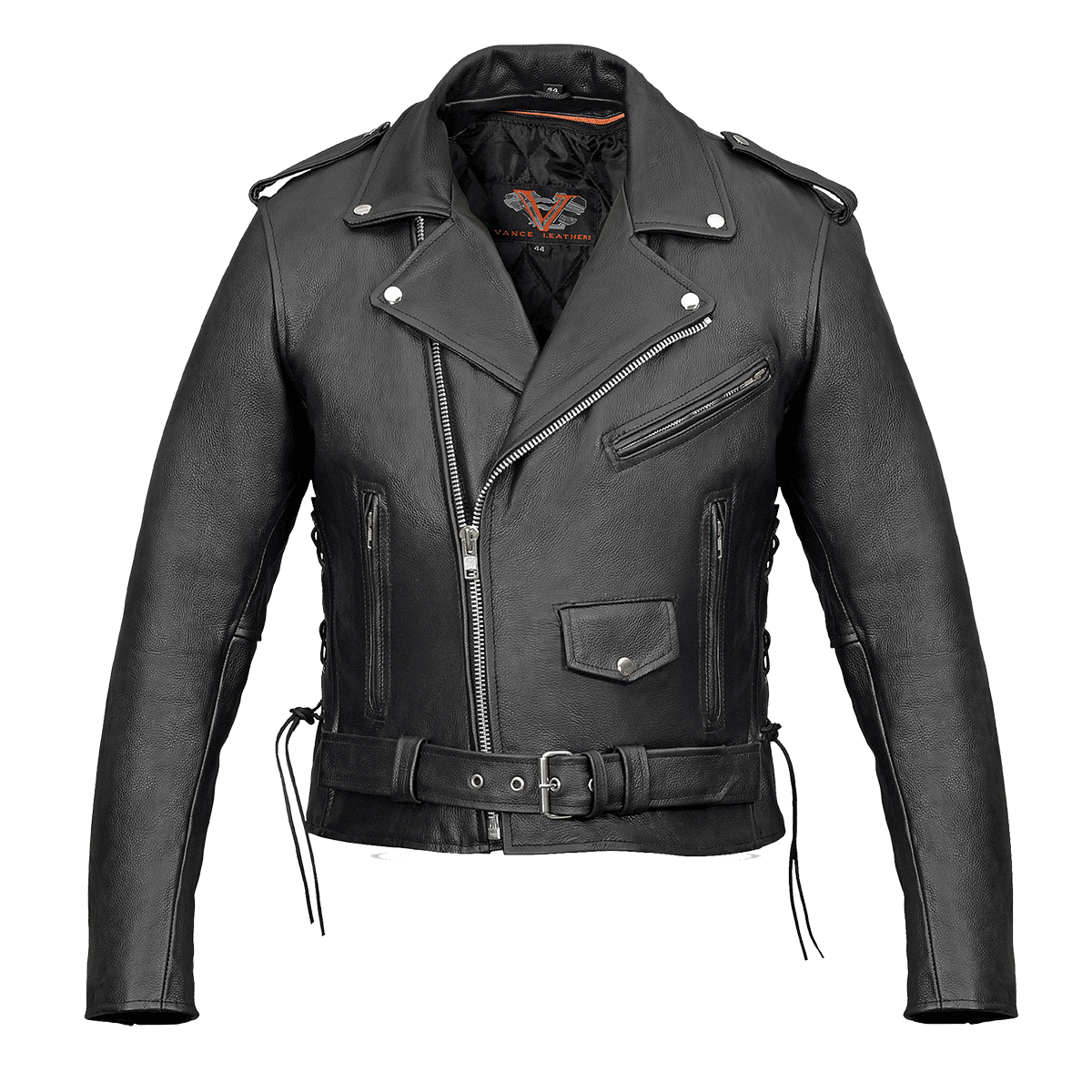 Vance Leather VL515S Men's Basic Classic Motorcycle Jacket W/Lace Sides and Zip Out Liner