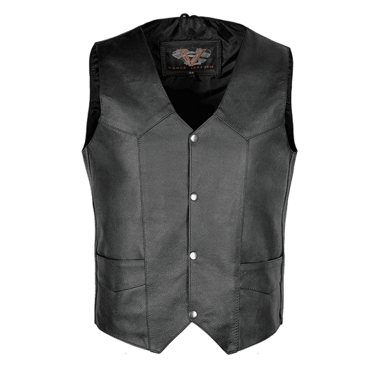 VL921S Vance Leather Basic Leather Men's Plain Side Vest with Single Seam Back