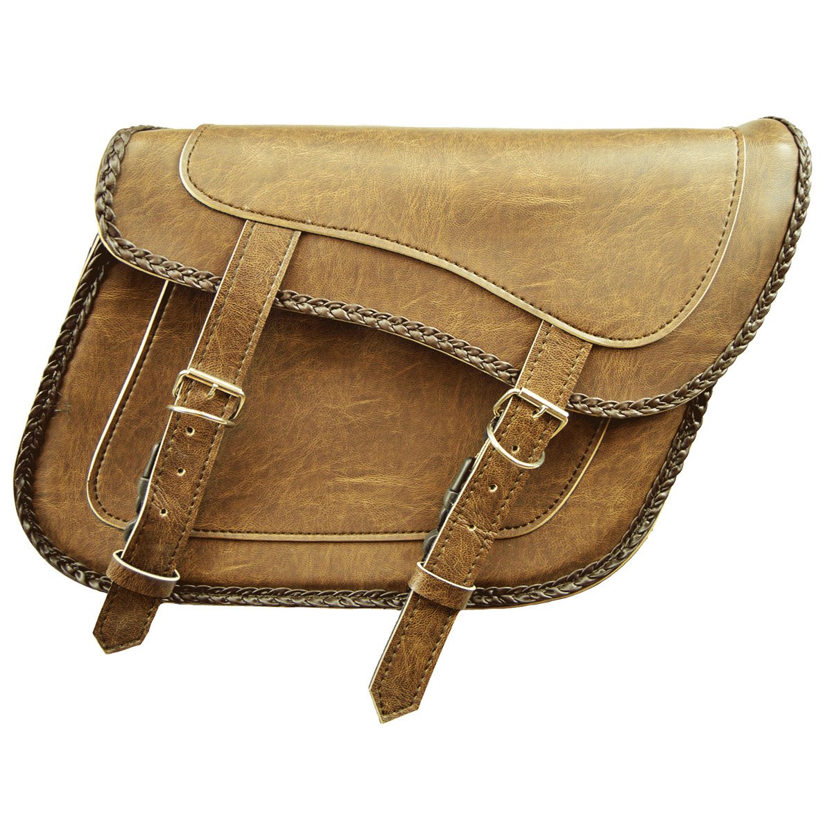 VS205DB Slanted Distressed Brown Concealed Carry Braided Saddlebags with and without Studs