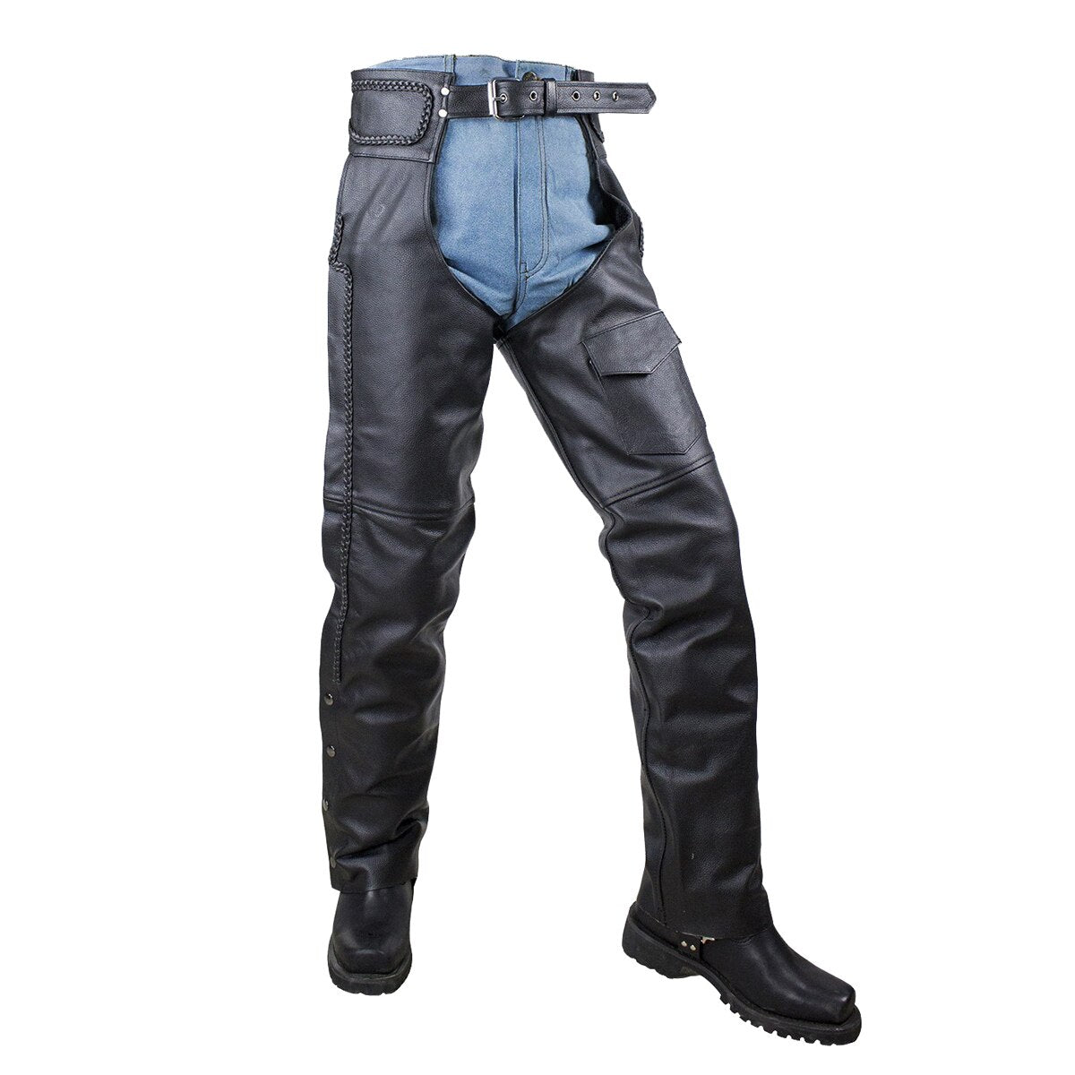 VL802 TG Vance Leather Top Grain Leather Chaps with Braid Trim