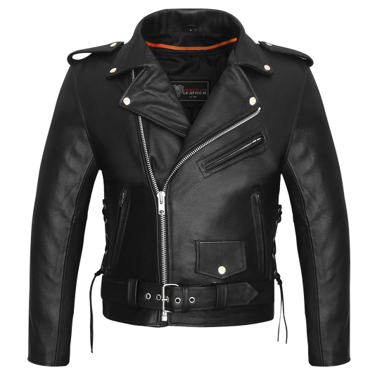Vance Leather Men's Top Grain Leather Classic Motorcycle Jacket W/Lace Sides and Zip Out Liner