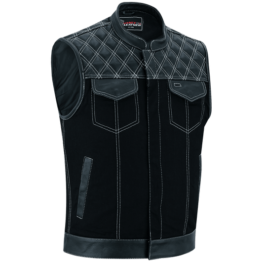 Vance-Leathers-VB924WH-Men's-Denim-Leather-Motorcycle-Vest-with-White-Stitching-main