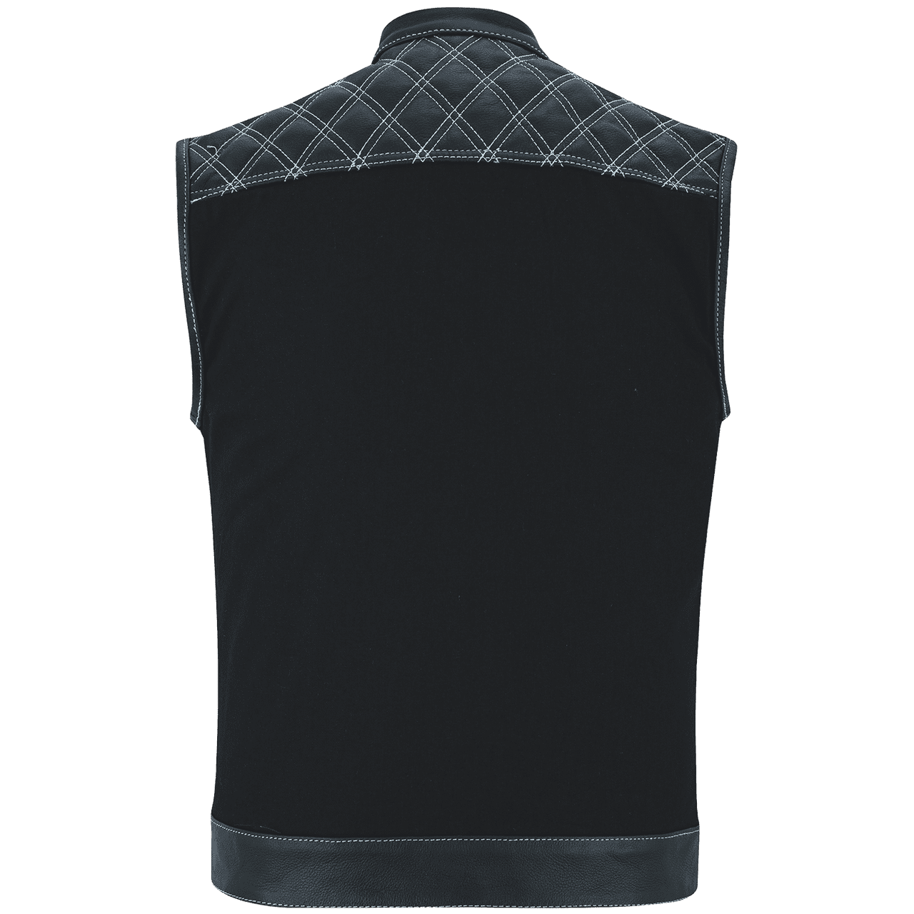 Vance-Leathers-VB924WH-Men's-Denim-Leather-Motorcycle-Vest-with-White-Stitching-back-view