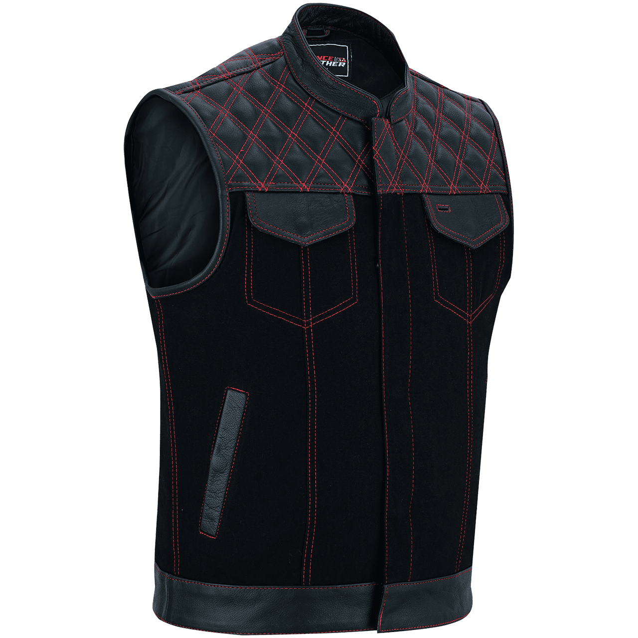 Vance-Leathers-VB924RD-Men's-Denim-Leather-Motorcycle-Vest-with-Red-Stitching-main