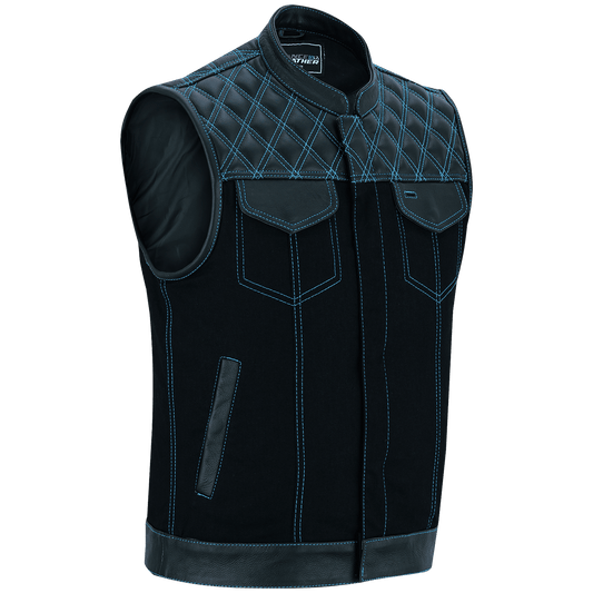 Vance-Leathers-VB924BL-Men's-Denim-Leather-Motorcycle-Vest-with-Blue-Stitching-main
