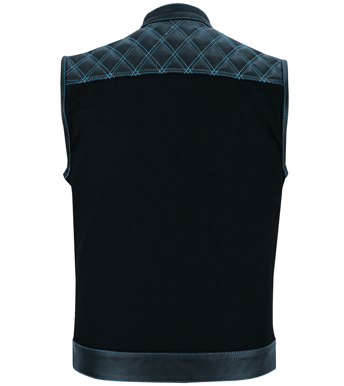 Vance-Leathers-VB924BL-Men's-Denim-Leather-Motorcycle-Vest-with-Blue-Stitching-back-view