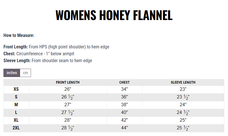 Fasthouse-Womens-Honey-Flannel-Shirt-sizechart