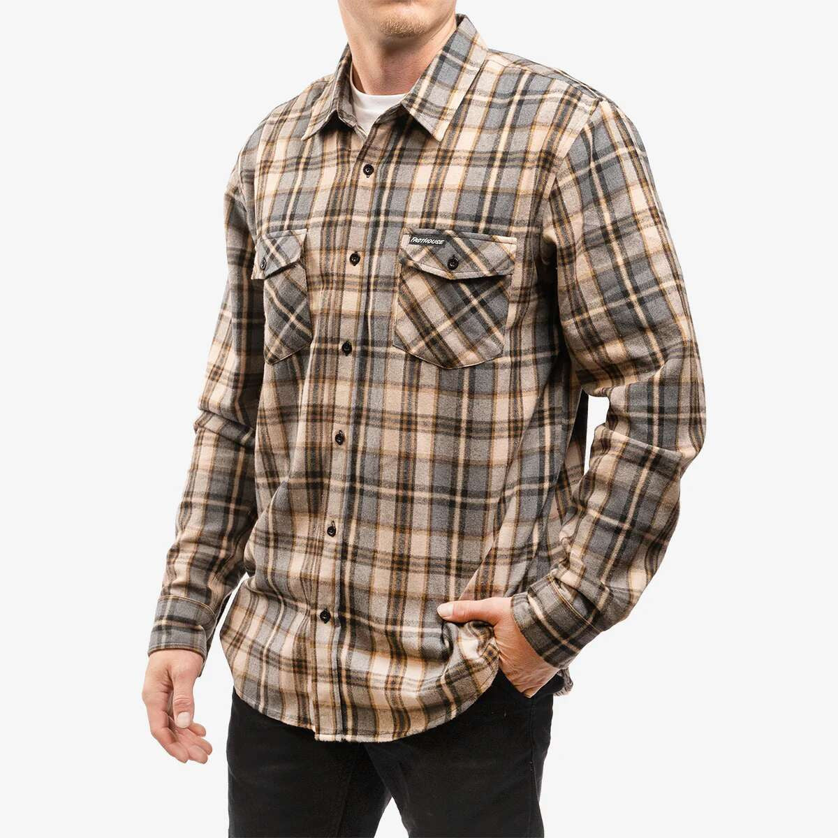 Fasthouse-Saturday-Night-Special-Flannel-Shirt-Beige-front-pic