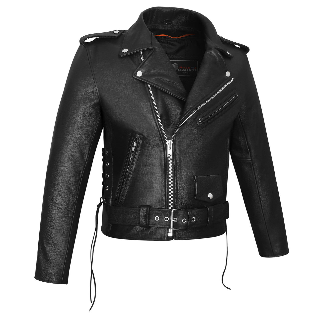 Men's-Premium-Classic-Police-Style-Motorcycle-Black-Leather-Jacket-Conceal-Carry-Side-lace-Removeable-Quilted-Liner-main