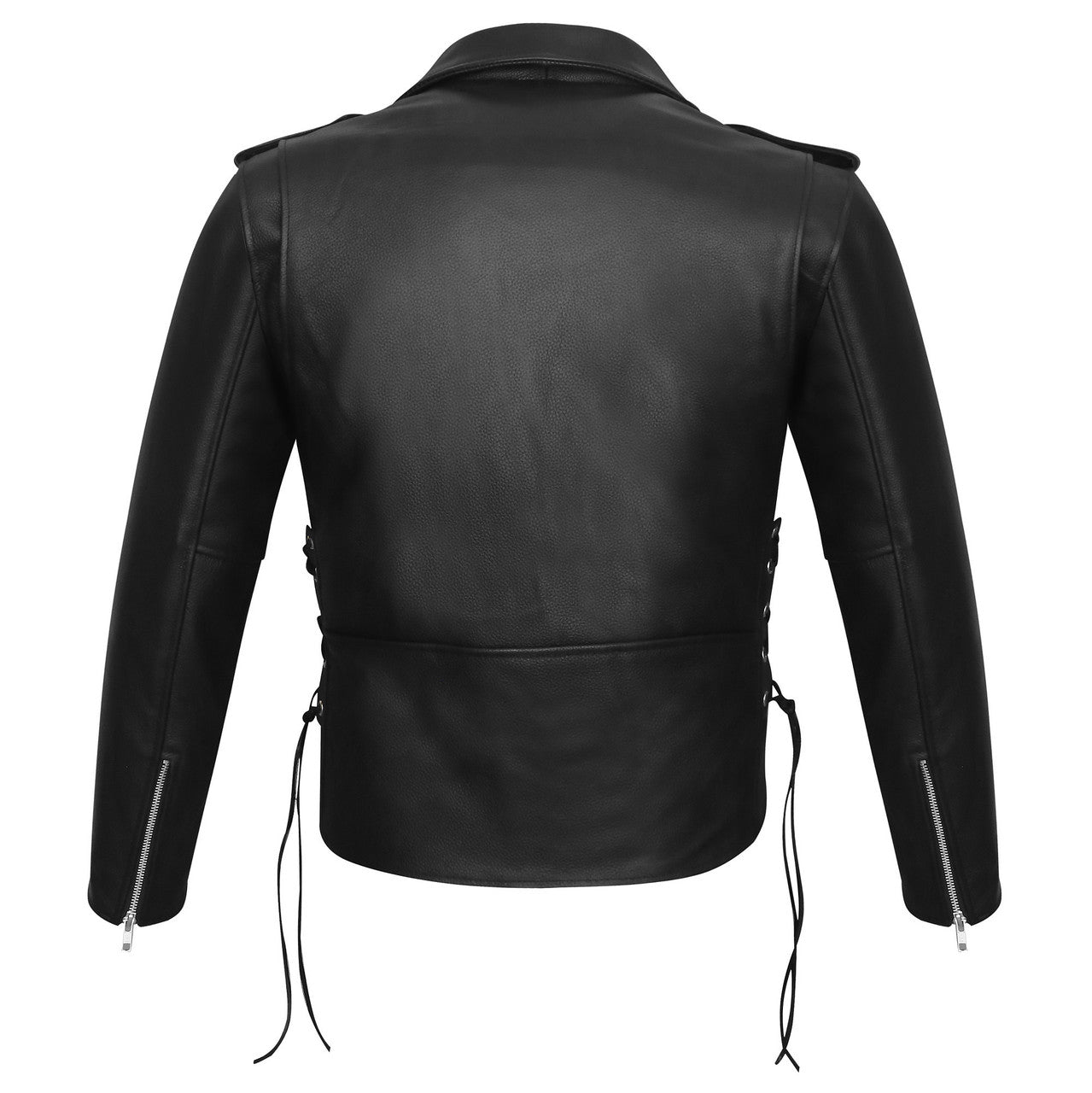 Men's-Premium-Classic-Police-Style-Motorcycle-Black-Leather-Jacket-Conceal-Carry-Side-lace-Removeable-Quilted-Liner-back-view