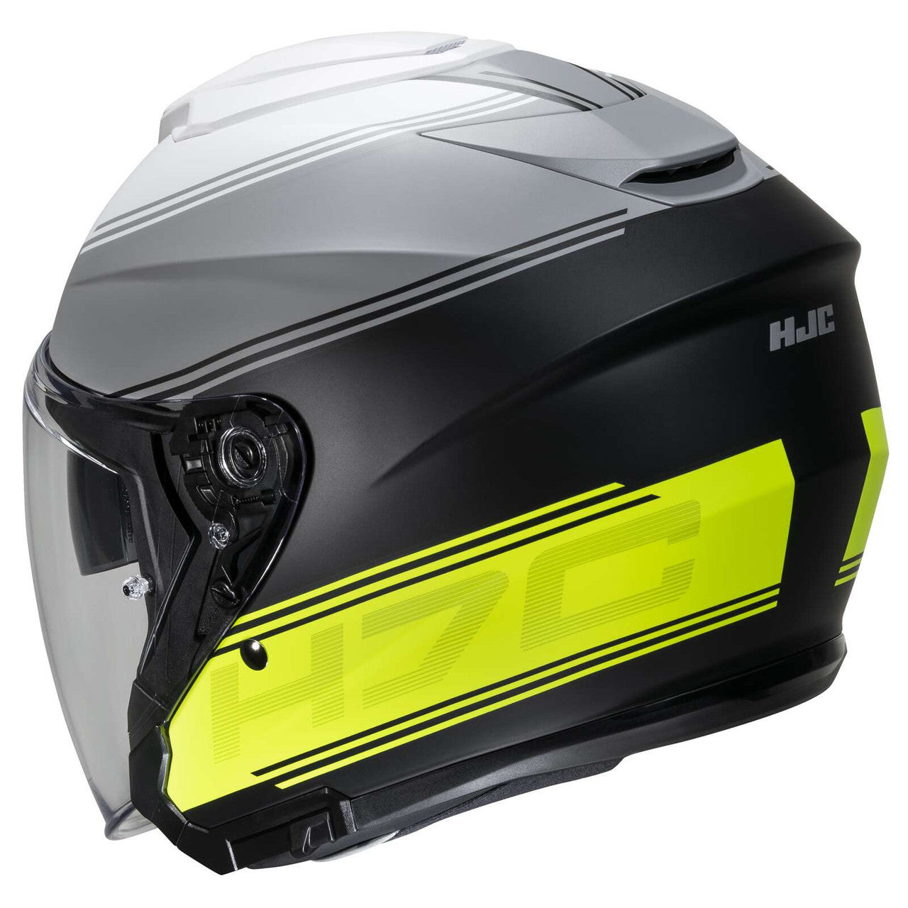 HJC-i30-Vicom-Open-Face-Motorcycle-Helmet-Grey-Black-Hi-Viz-rear-view