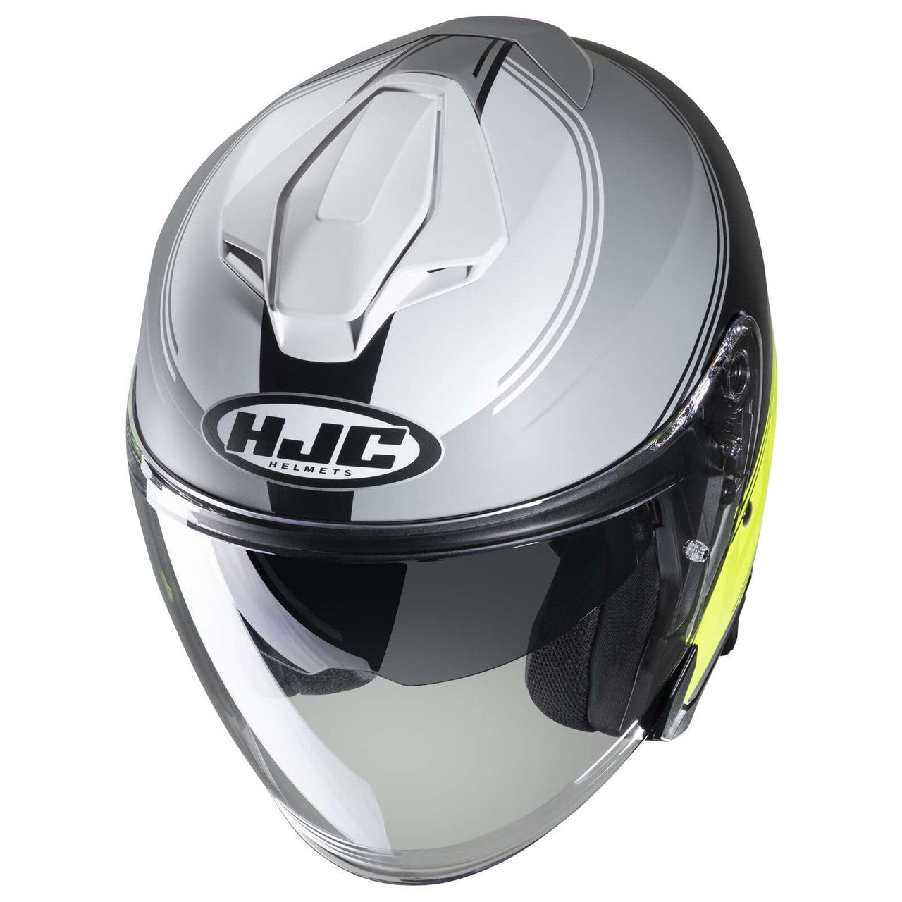 HJC-i30-Vicom-Open-Face-Motorcycle-Helmet-Grey-Black-Hi-Viz-top-view