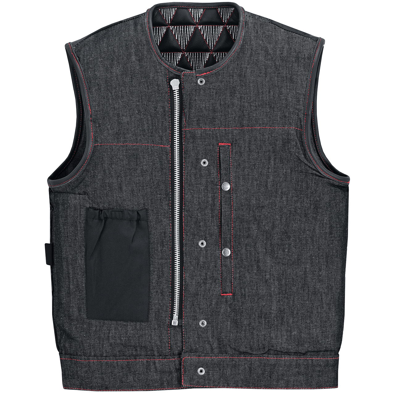 Men's-Denim-Leather-Motorcycle-Vest-with-Conceal-Carry-Pockets-SOA-Biker-Club-Vest-Red-White-Stitching-inside-out-view