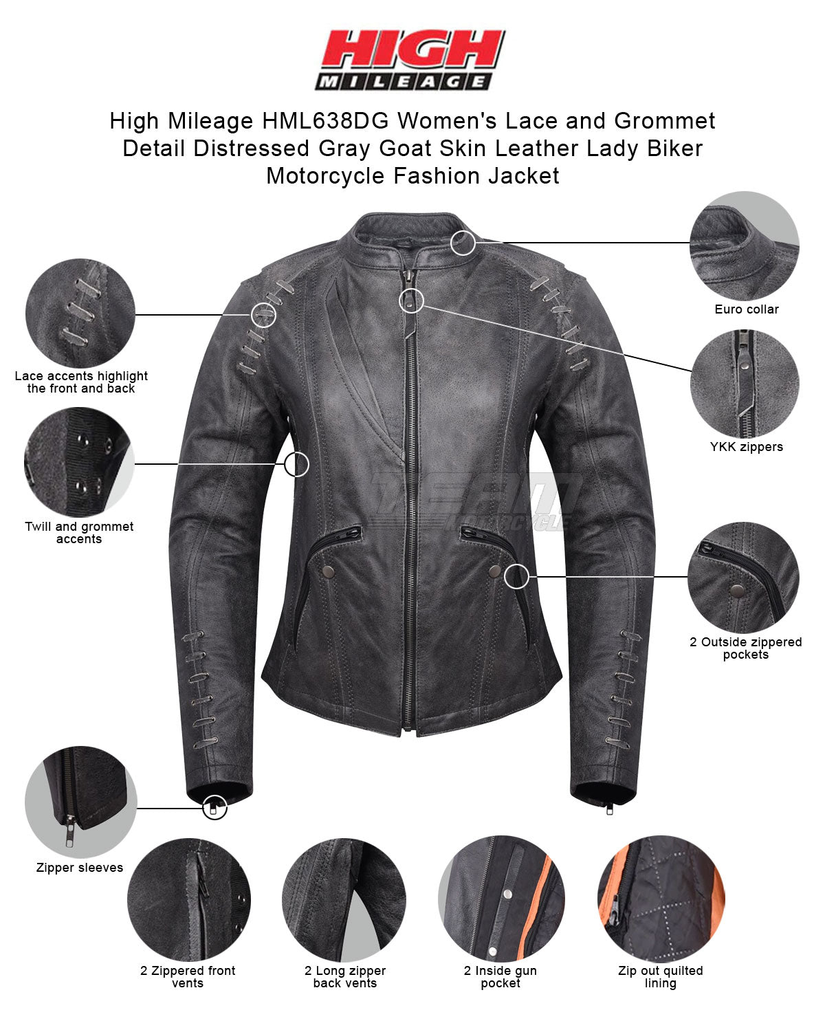 HML638DG Ladies Lightweight Distressed Gray Goat Skin Leather Jacket