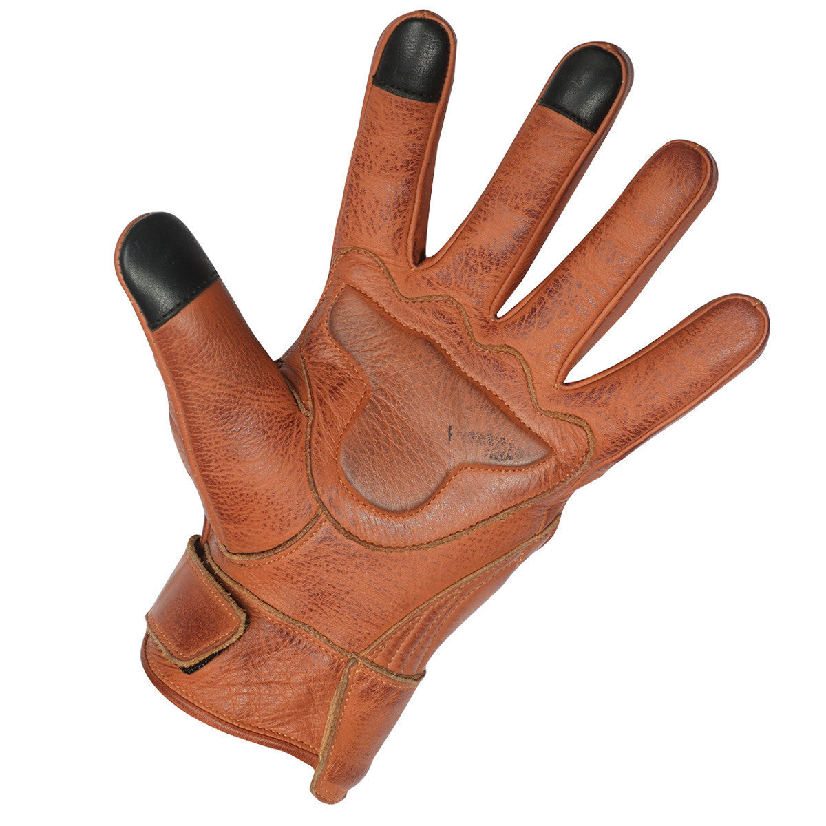 VL412Br Men's Premium Waxed Austin Brown Leather Perforated Motorcycle Gloves - Palm