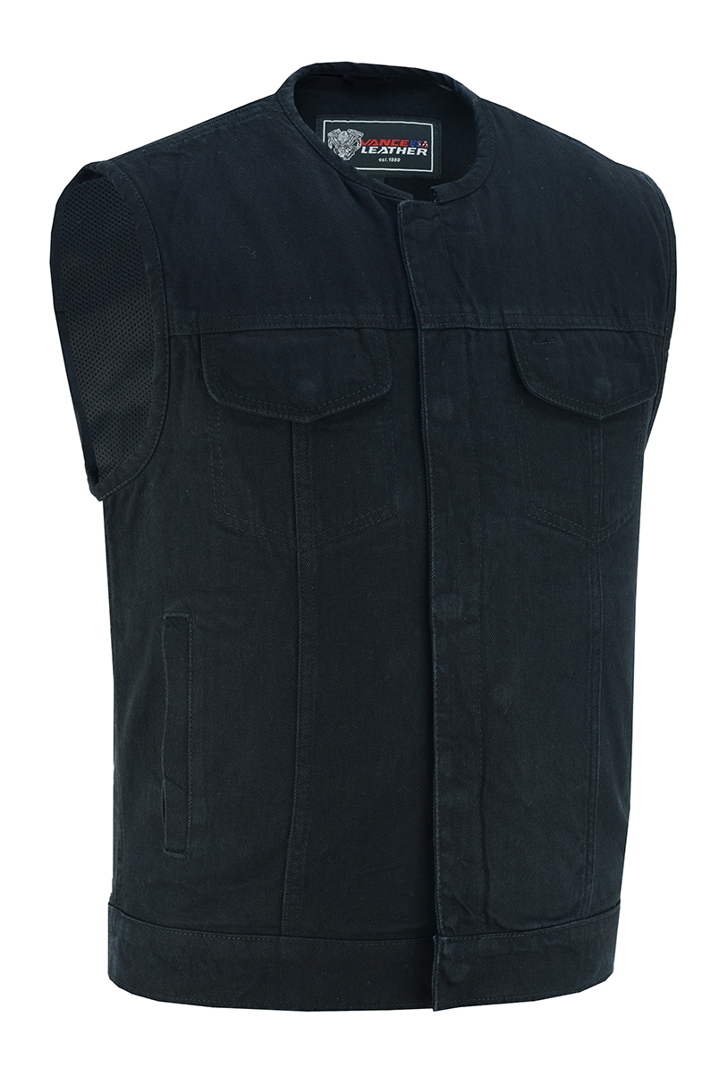 Mens-Black-Denim-Collarless-Vest-main