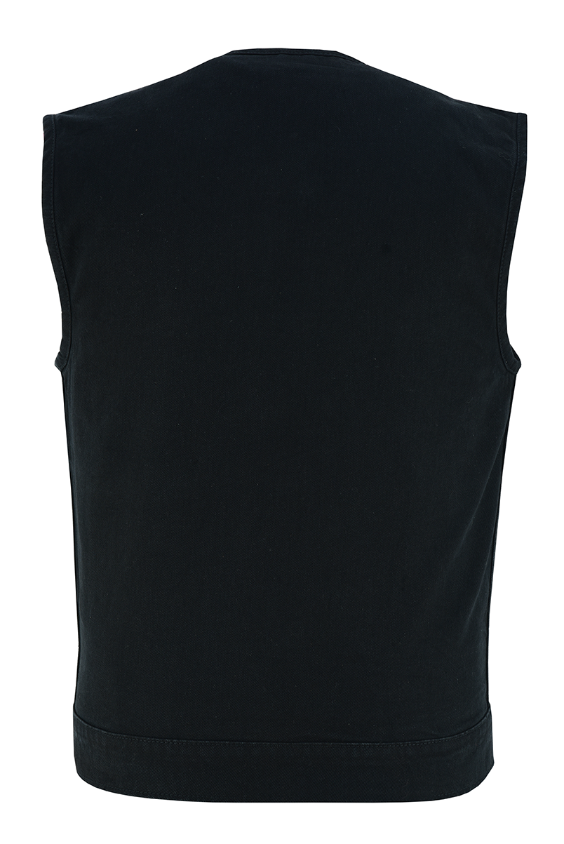 Mens-Black-Denim-Collarless-Vest-back