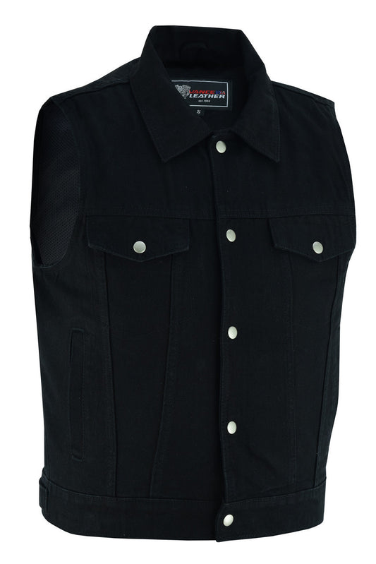 Mens Black Jean Style Denim Motorcycle Vest - Side