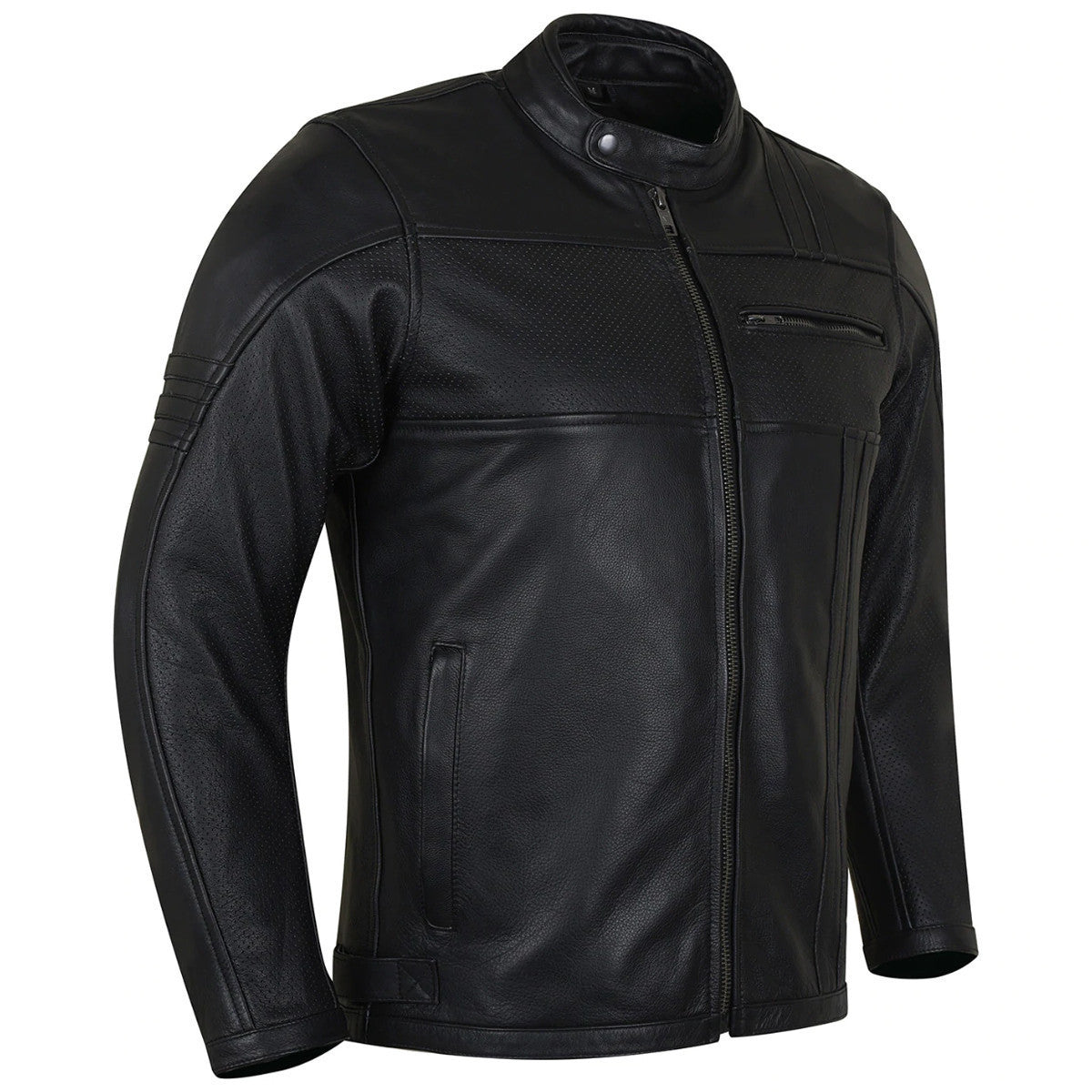 Vance Leather HMM532 Men's Commuter Cafe Racer Motorcycle Leather Jacket with Armor - side