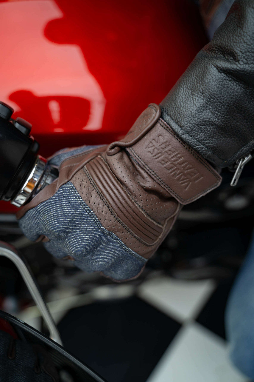 Vance VL480Br Denim and Leather Motorcycle Gloves - pic 3