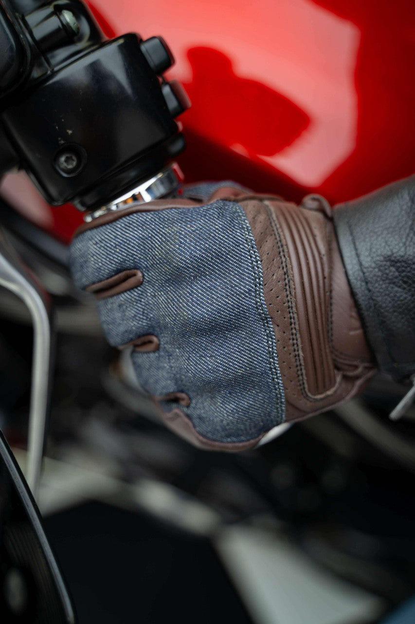 Vance VL480Br Denim and Leather Motorcycle Gloves - pic 2