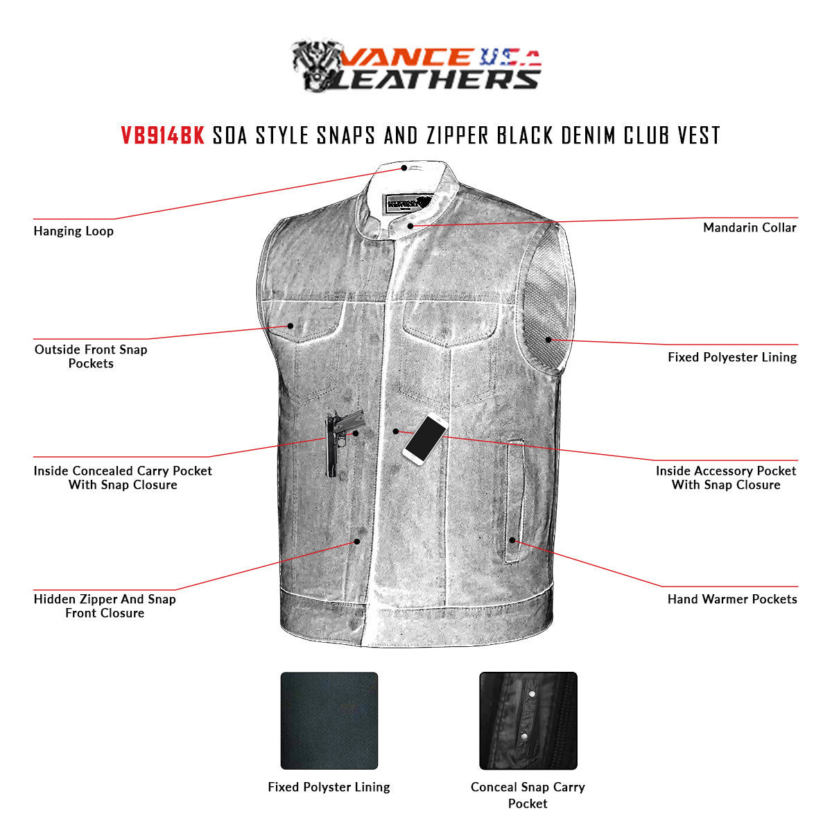 SOA Style Black Denim Club Vest-infographics