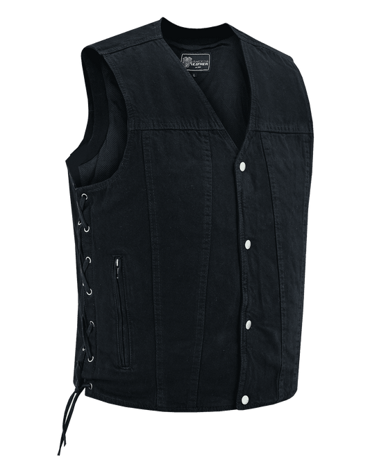 Vance-VB939BK-Mens-Black-V-Neck Denim-Vest-Motorcycle-Riders-main